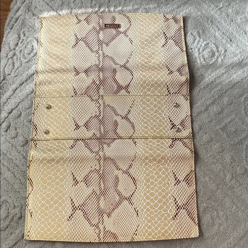 Miche Snake Print Clutch in Cream and Brown